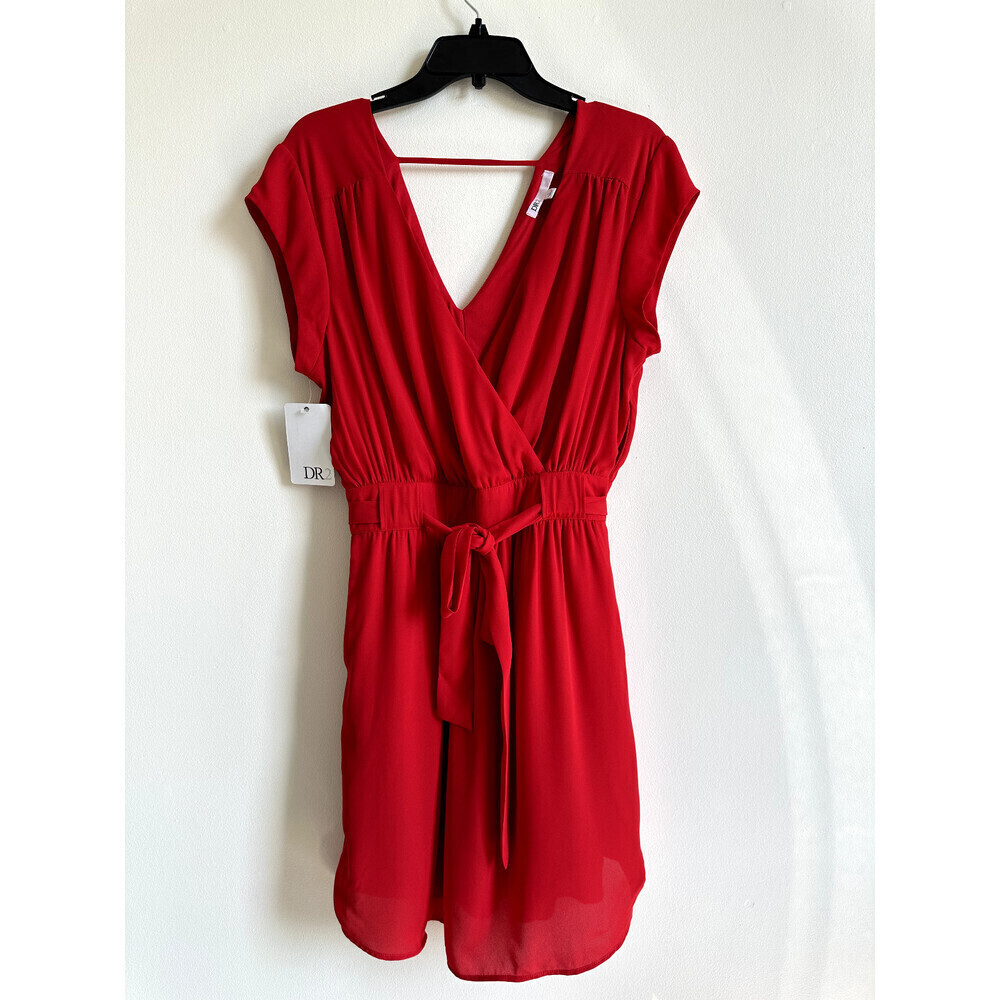 DR2 By Daniel Rainn Women's Cap Sleeve V-Neck Dress Red Size L rolled hem